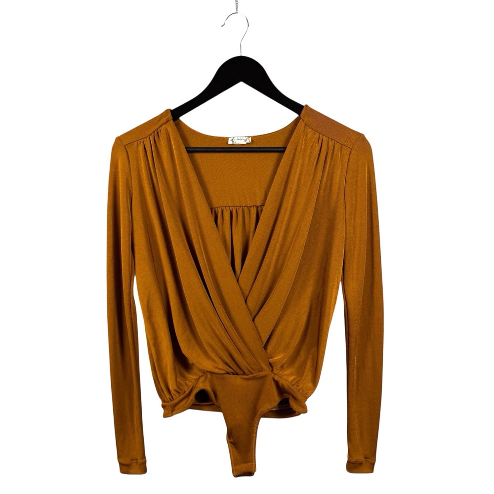 Free People Turnt‎ Draped Bodysuit Plunge Deep V-Neck Honey Ginger Sz XS